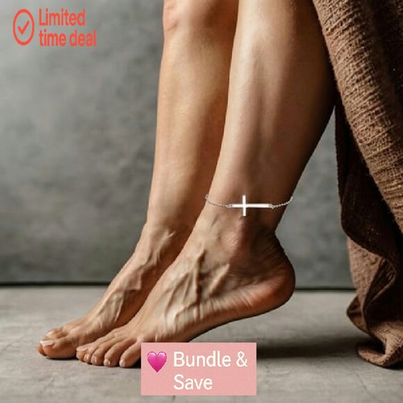 Sterling Silver Cross Anklet Adjustable 8+2 Inch Chain Religious Jewelry Gift - Picture 4 of 8